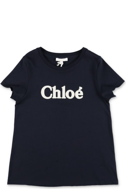 T-Shirts & Polo Shirts for Girls Chloé Chloe T-shirt Blu Navy In Jersey Di Cotone Bambina