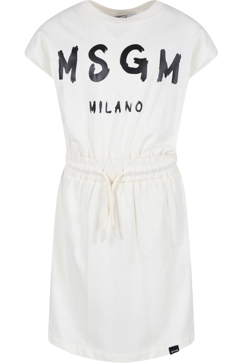 Dresses for Girls MSGM Ivory Dress For Girl With Logo