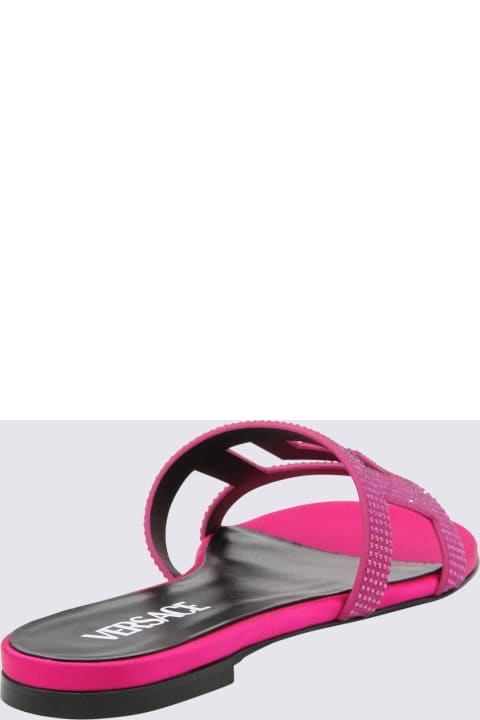 Versace Sandals for Women Versace Pink Leather Greca Maze Sandals