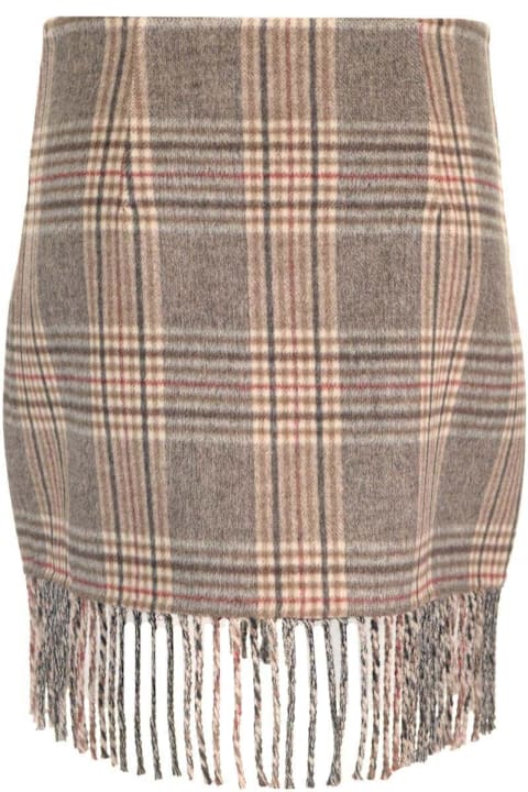 Parosh تنورات لـ السيدات Parosh Checked Fringed Midi Skirt