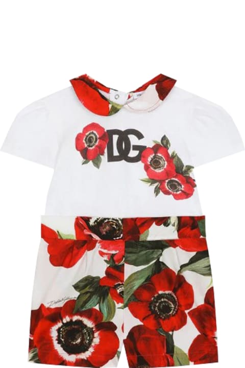 Dolce & Gabbana Kids Dolce & Gabbana Romper In Jersey And Poplin With Anemone Flower Print
