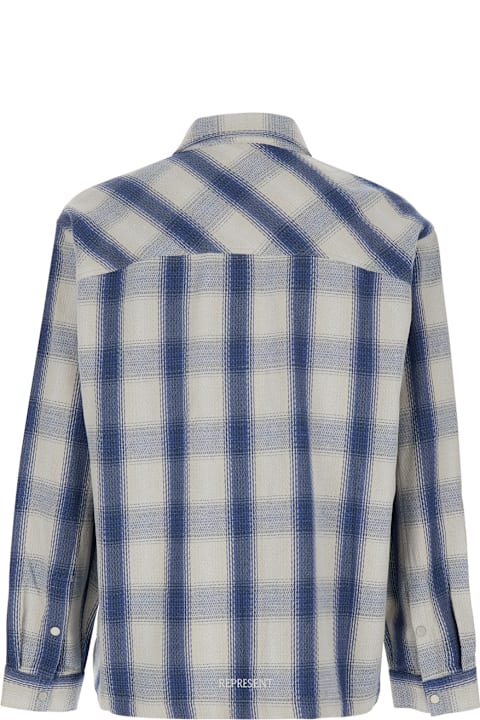 REPRESENT for Women REPRESENT Blue Shirt With Classic Collar And All-over Check Motif In Cotton Blend Man