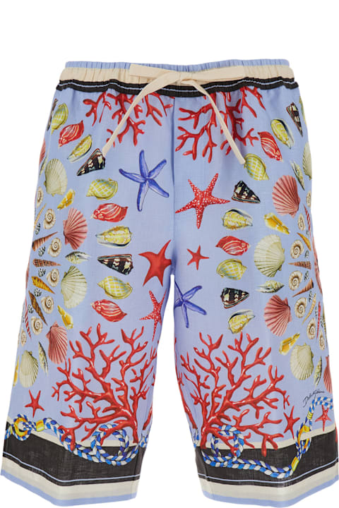 Dolce & Gabbana for Homeware Dolce & Gabbana Multicolor Shorts With Elastic Drawstring And All-over Print In Linen Man