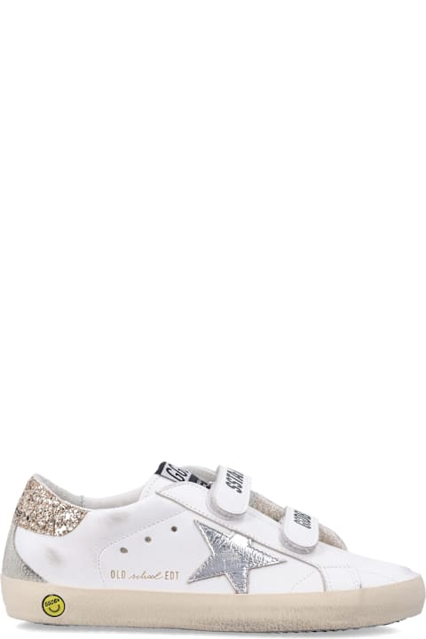 Homeware Golden Goose Golden Goose Kids Old School Leather And Glitter Heel Sneakers