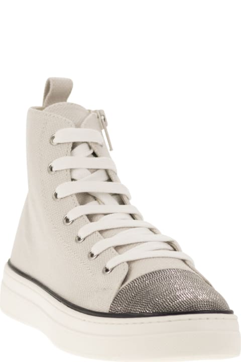 High-top Sneakers In Cotton And Linen