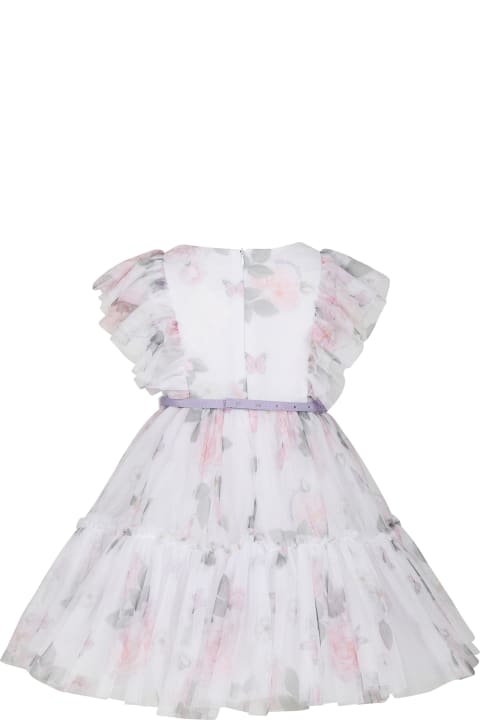 Monnalisa for Kids Monnalisa White Dress For Girl With Floral Print