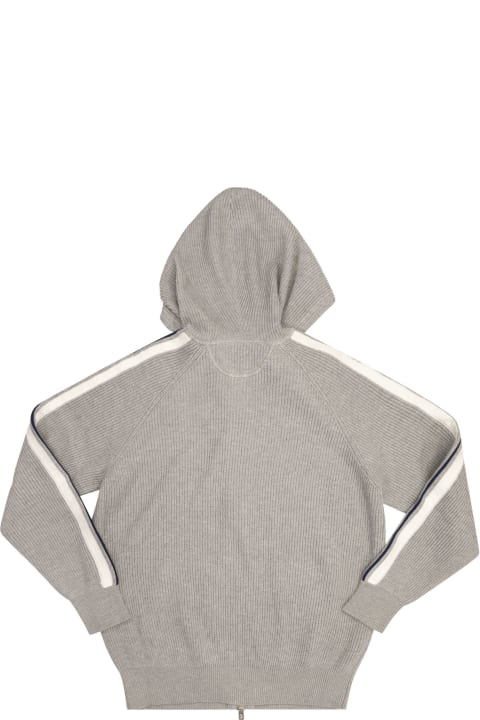 Brunello Cucinelli Sweaters & Sweatshirts for Boys Brunello Cucinelli Cotton Rib Cardigan With Striped Detail And Hood
