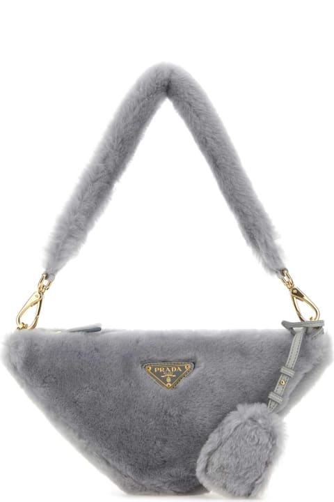 Bags Sale for Women Prada Grey Shearling Triangle Handbag