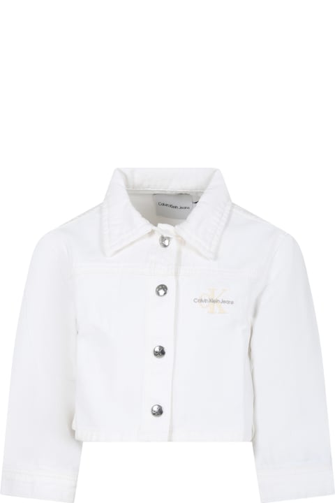 ガールズ Calvin Kleinのコート＆ジャケット Calvin Klein White Jacket For Girl With Logo