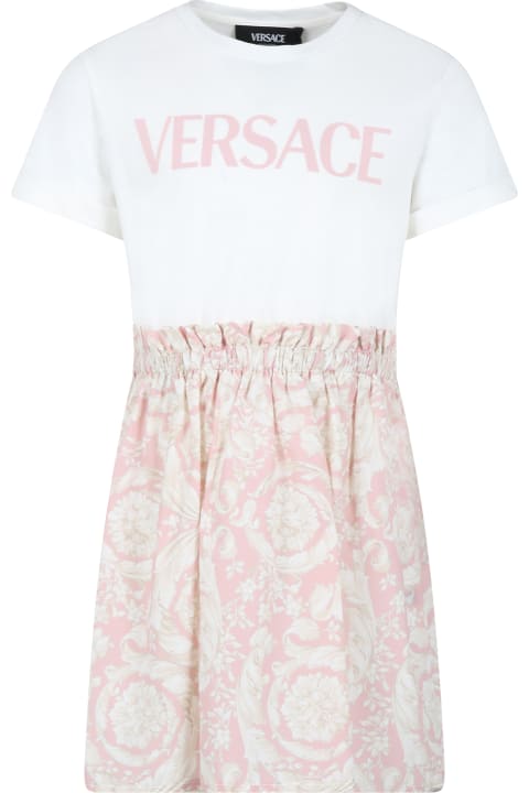 Fashion for Girls Versace Pink Dress For Girl With Logo And Baroque Print