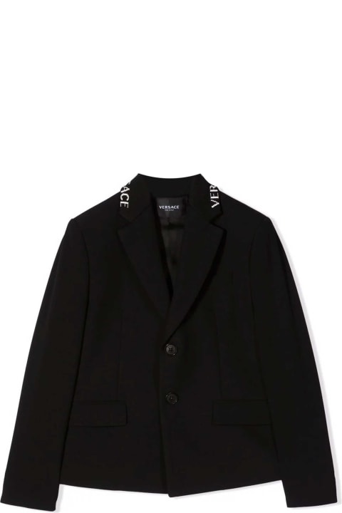 Young Versace Topwear for Girls Young Versace Black Blazer With Logo Kids