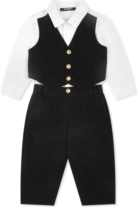Bodysuits & Sets for Baby Girls Balmain Black Suit For Baby Boy With Logo