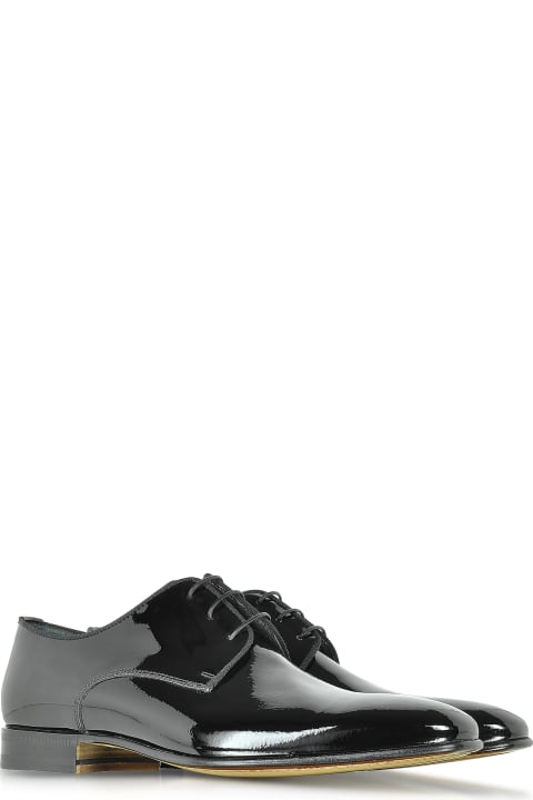 Linz Black Patent Leather Lace Up Shoe W/rubber Sole