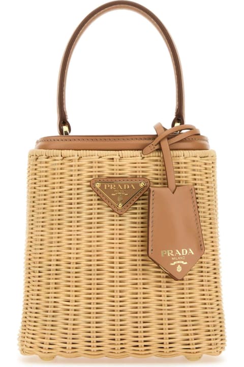 Prada Totes for Women Prada Two-tone Wicker And Leather Bucket Bag