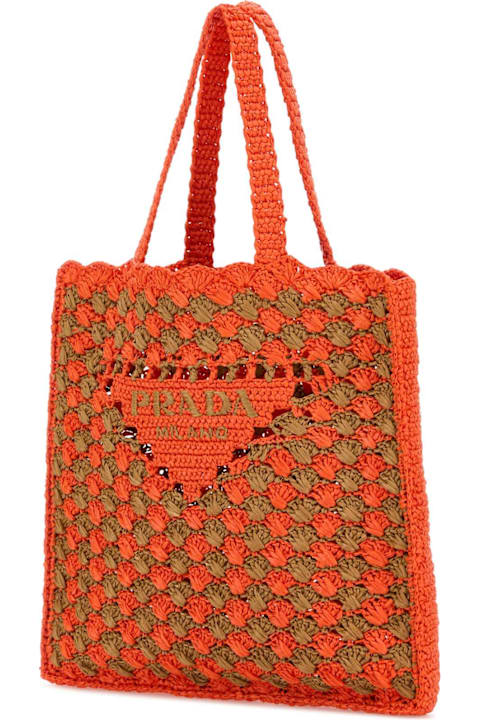 Prada Two-tone Raffia Shopping Bag