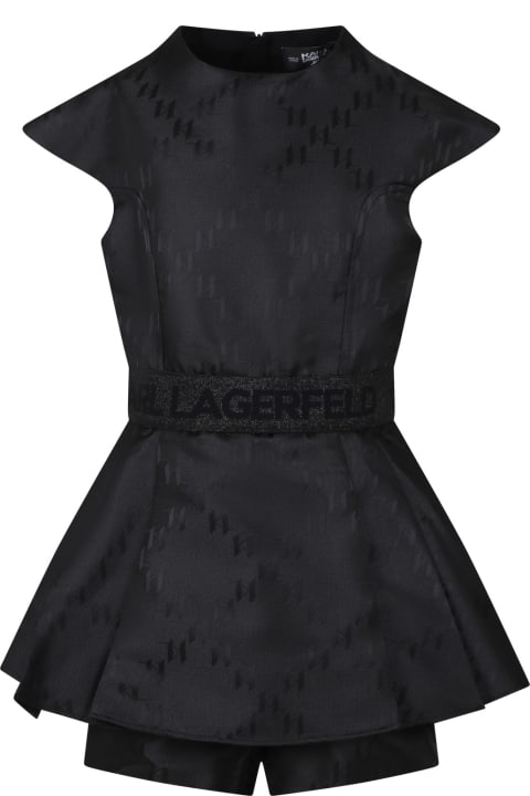 Dresses for Girls Karl Lagerfeld Kids Black Dress For Girls With All-over K/ikonik Graphic Print