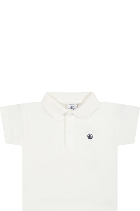 Topwear for Baby Girls Petit Bateau White Polo Shirt For Baby Boy With Logo