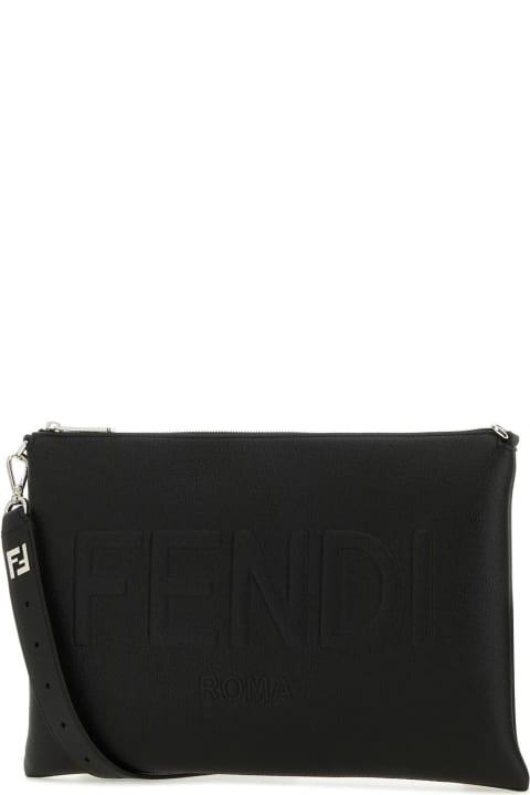 メンズ新着アイテム Fendi Black Leather Fendi Roma Shoulder Bag