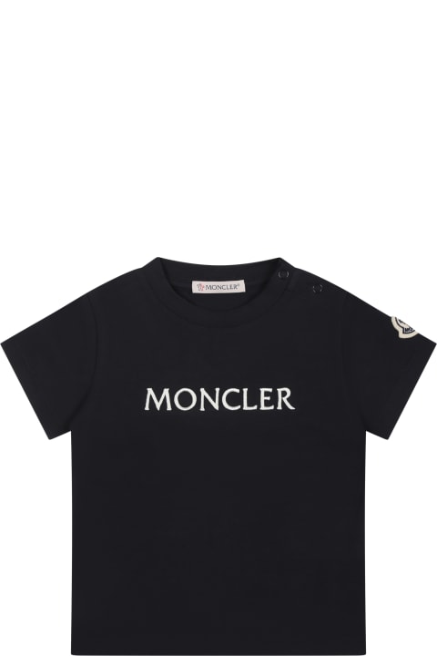 Monclerのベビーガールズ Moncler Blue T-shirt For Baby Girl With Logo