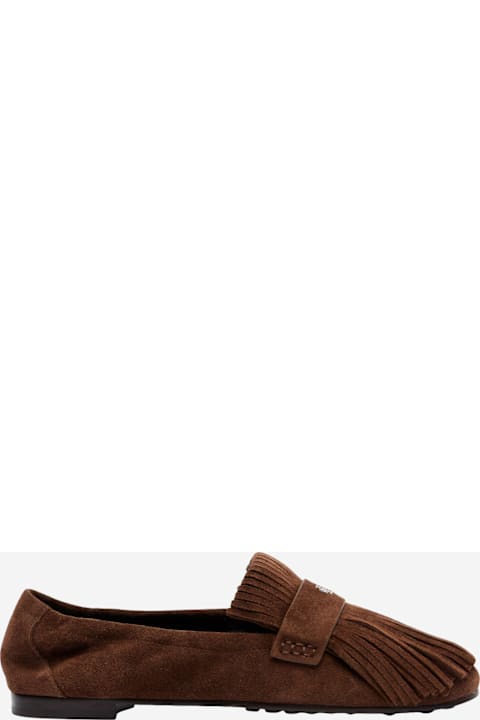 Tory Burch Suede Ballerina Loafers With Decorative Fringes