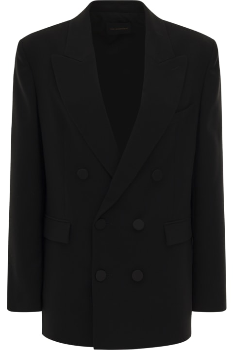 The Andamane Coats & Jackets for Women The Andamane 'harmony' Black Double-breasted Jacket With Covered Buttons In Crepe Satin Woman