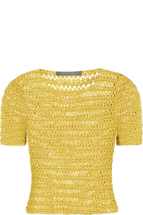 Alberta Ferretti Sweaters for Women Alberta Ferretti Mustard Mesh T-shirt