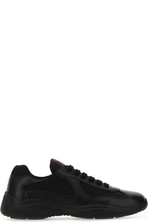 Shoes for Men Prada Black Leather And Mesh Sneakers