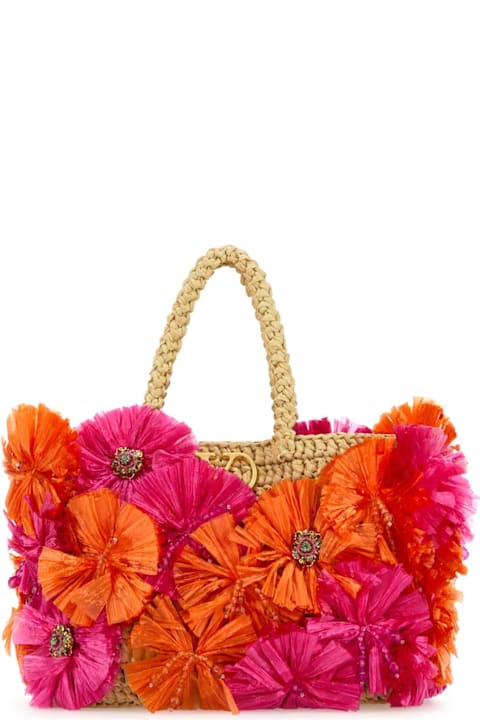 Valentino Garavani Shoulder Bags for Women Valentino Garavani Embellished Raffia Vlogo Signature Handbag