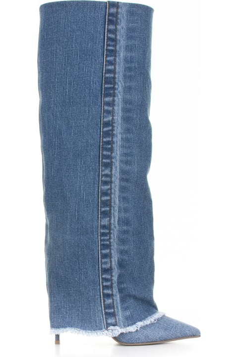 Le Silla Boots for Women Le Silla Andy Boot With Cuff In Blue Denim