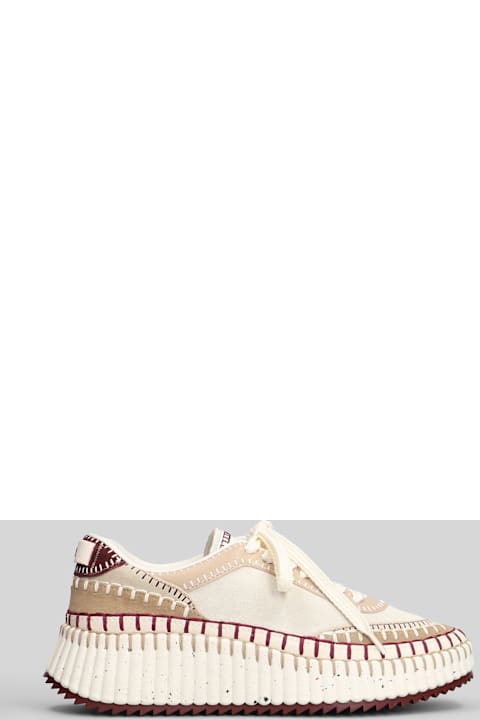 Chloé Nama Sneakers In Beige Suede And Leather