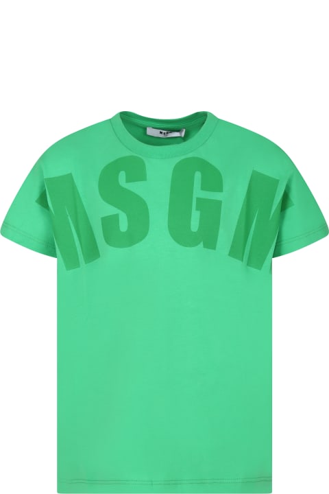 Sale for Kids MSGM Green T-shirt For Kids With Logo