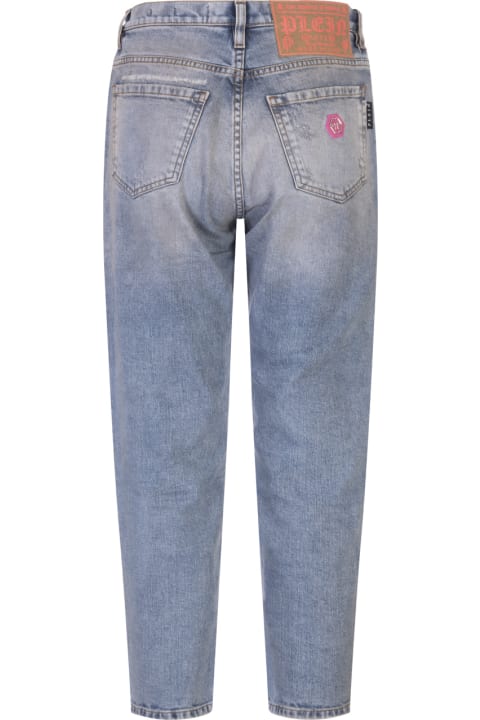 Woman Mom Fit Jeans In Blue Denim With Rips