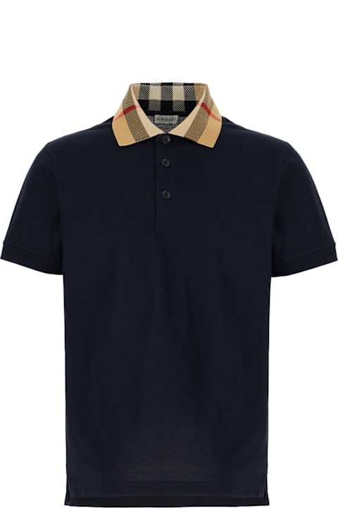 Topwear for Men Burberry Midnight Blue Cotton Polo Shirt