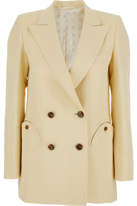 Homeware Blazé Milano 
savannah
 Beige Double-breasted Jacket With Peak Revers In Linen And Silk Blend Woman