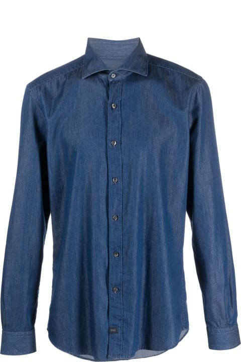 Fay Shirts for Men Fay Navy Blue Cotton Denim Shirt