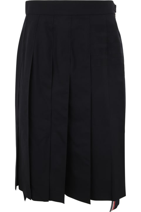Fashion for Women Thom Browne Below Knee Dropped Back Pleated Skirt In Engineered 4 Bar Plain Weave Suiting