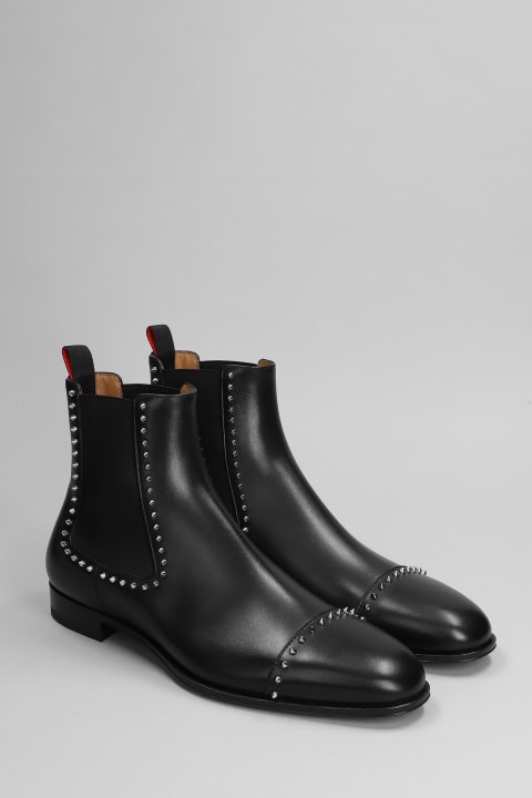 メンズ Christian Louboutinのブーツ Christian Louboutin Chelsea Cloo Ankle Boots In Black Leather