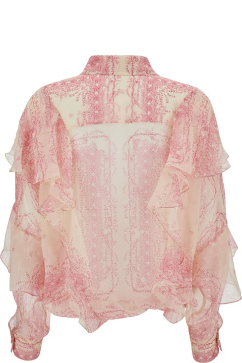 Philosophy di Lorenzo Serafini Topwear for Women Philosophy di Lorenzo Serafini Pink Shirt With Volant And All-over Print In Silk Woman