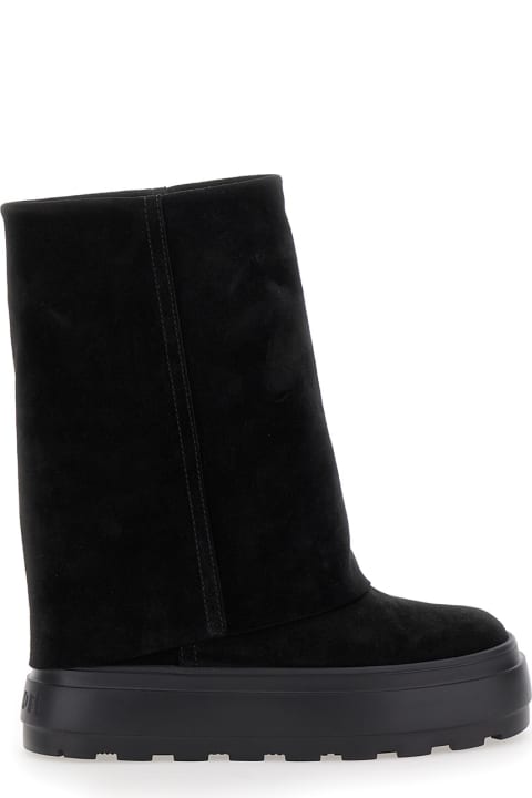Homeware Casadei Black Boots With Turn-up With Platform In Suede Woman