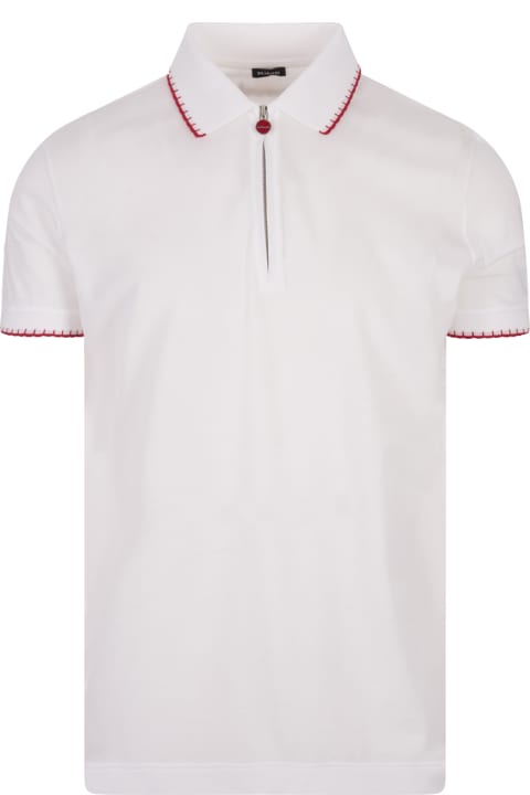 Topwear for Men Kiton White Piqué Polo Shirt With Zip