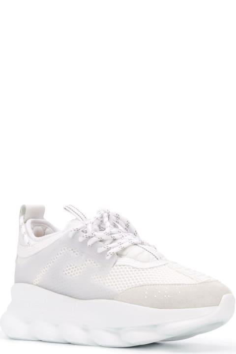 Versace Men's Chain Reaction White Fabric Sneakers With Greek Rubber Sole
