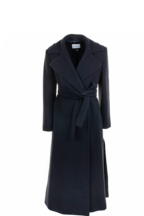 Marella for Women Marella Navy Blue Long Coat With Belt