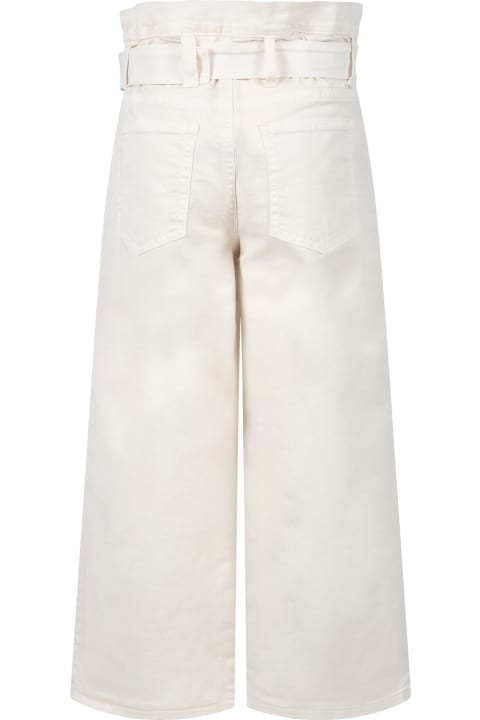 Ivory Trousers For Girl With Patch And Logo