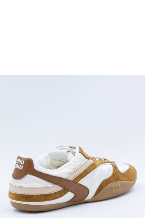 Miu Miu White And Brown Suede Sneakers