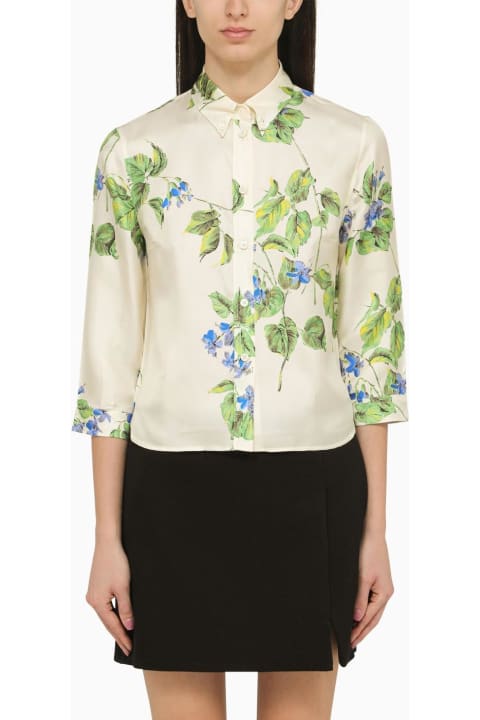 Prada Topwear for Women Prada Talc-coloured Silk Shirt With Floral Pattern
