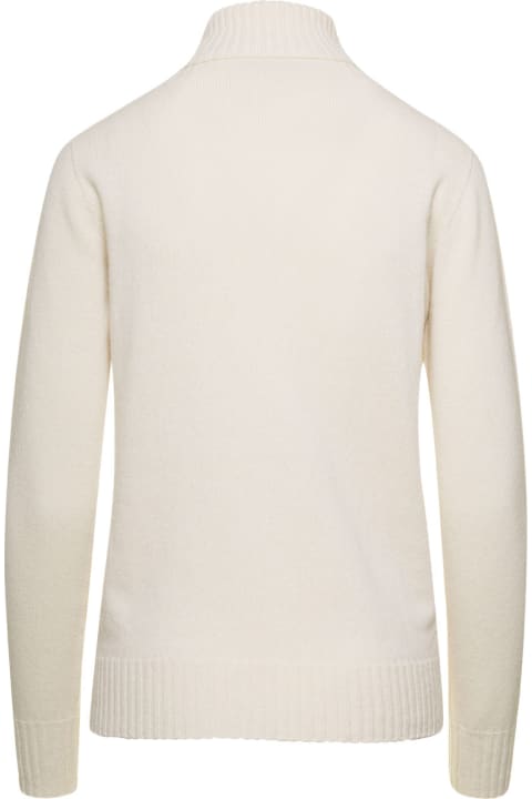 White Turtleneck Sweater With Ribbed Trim In Cashmere Man