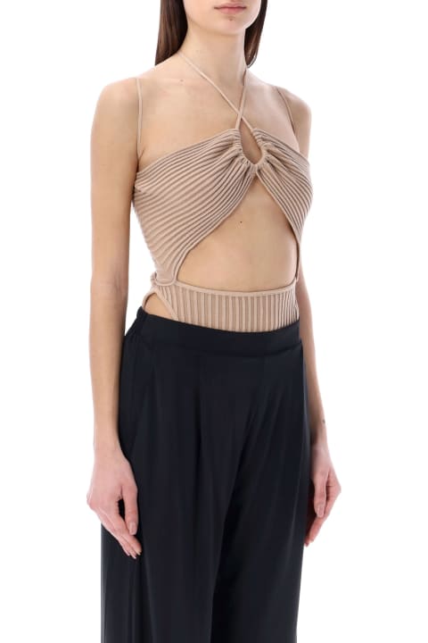ANDREĀDAMO for Women ANDREĀDAMO Ribbed Knit Sleeveless Bodysuit With Cut