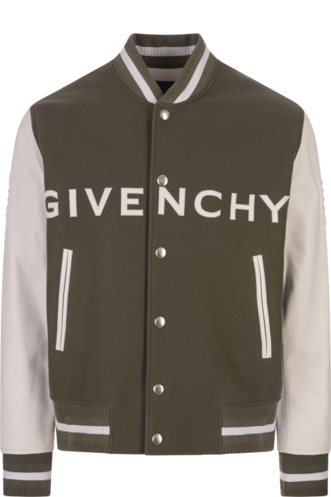 ウィメンズ Givenchyのコート＆ジャケット Givenchy Khaki And White Givenchy Bomber Jacket In Wool And Leather