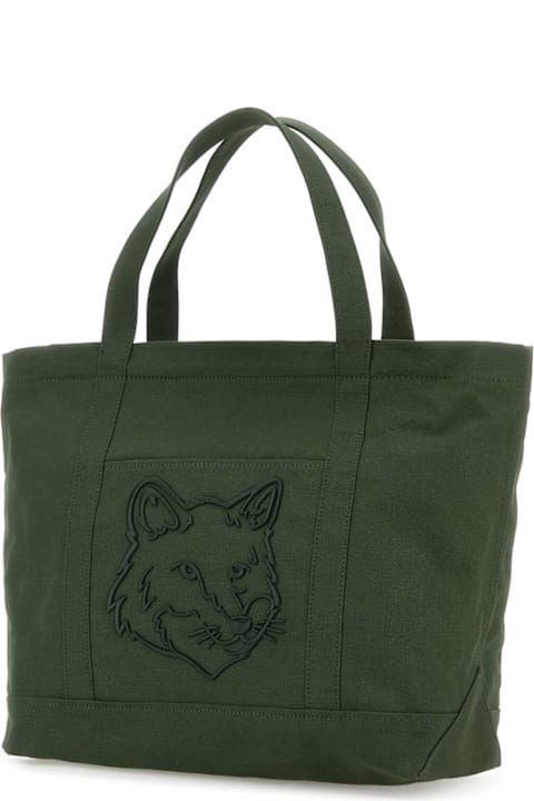 Maison Kitsuné for Men Maison Kitsuné Dark Green Canvas Big Shopping Bag