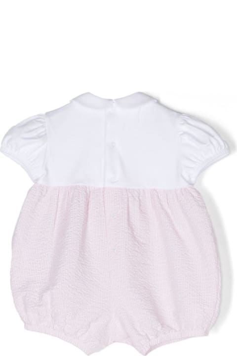 Bodysuits & Sets for Baby Girls Il Gufo Pink And White Bimateric Short Playsuit With Appliqué Flowers